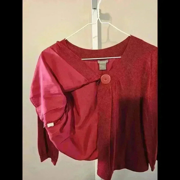 Ann Taylor Red Cardigan with Button - Soft and Versatile - Picture 3 of 4